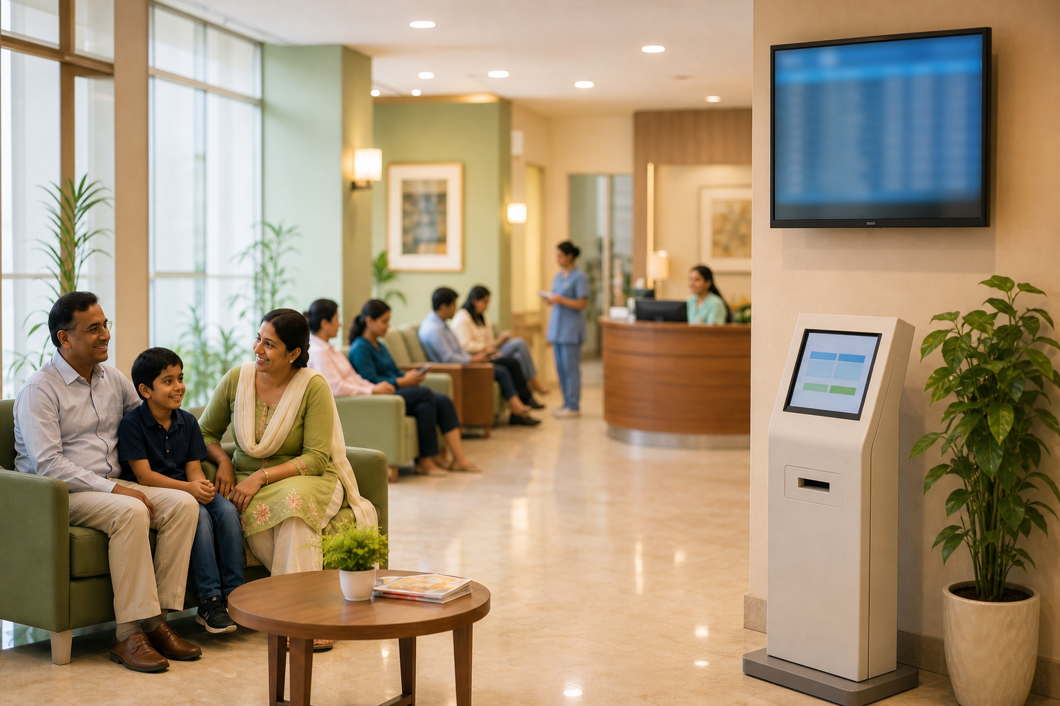 Waiting hall with queue display